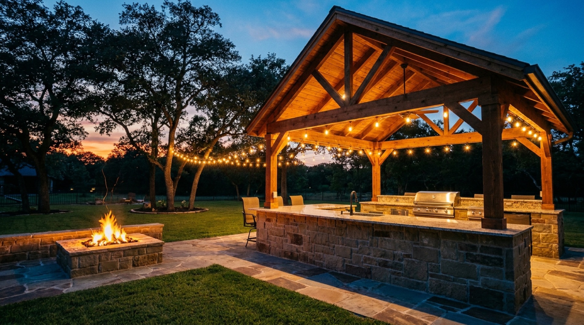 Backyard after Legado pavilion and outdoor kitchen build